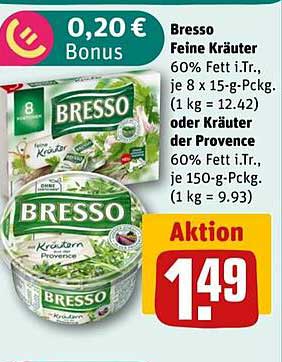 Bresso Feine Kräuter 60% Fett i.Tr., 8 x 15-g-Packung