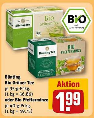 Bünting Bio Grüner Tee oder Bio Pfefferminze – jetzt im Angebot!