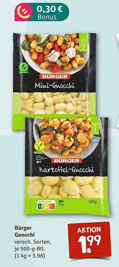 Bürger Gnocchi - Mini- und Kartoffelgnocchi a 500 g für nur 1,99 €