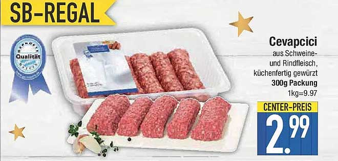 Cevapcici aus Schweine- und Rindfleisch, küchenfertig gewürzt, 300g Packung