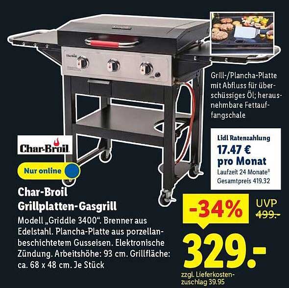 Char-Broil Grillplatten-Gasgrill "Griddle 3400"