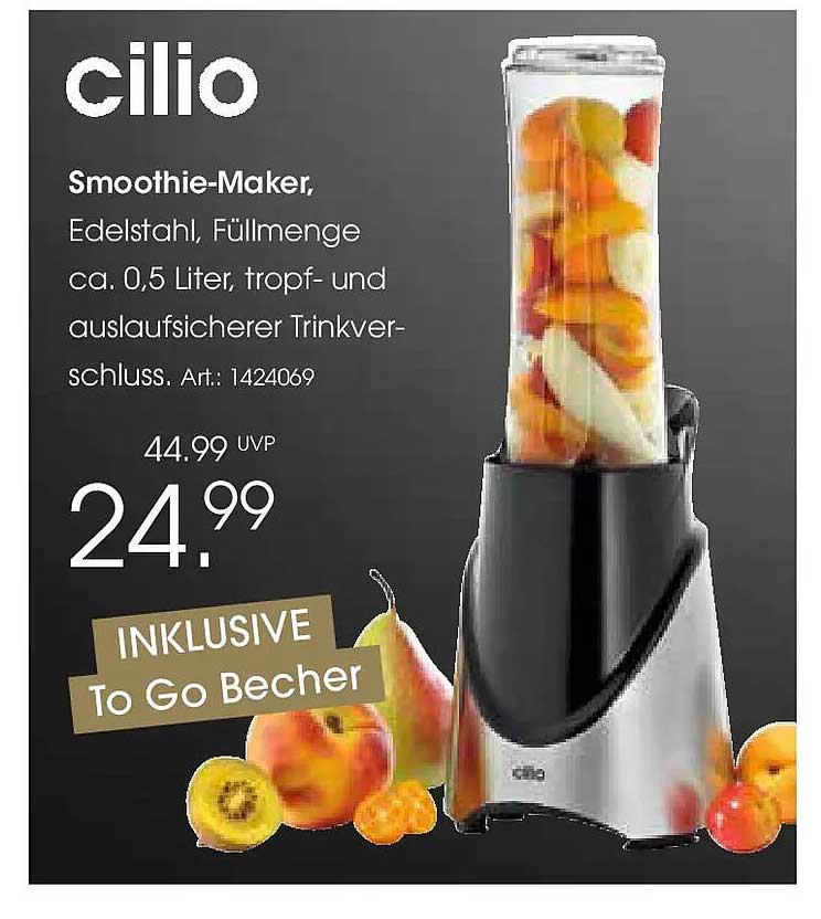 cilio Smoothie-Maker – Edelstahl, 0.5 Liter, inkl. To Go Becher