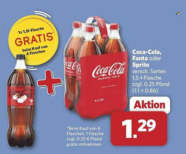 Coca-Cola, Fanta oder Sprite – 4 Flaschen kaufen, 1 Flasche GRATIS!