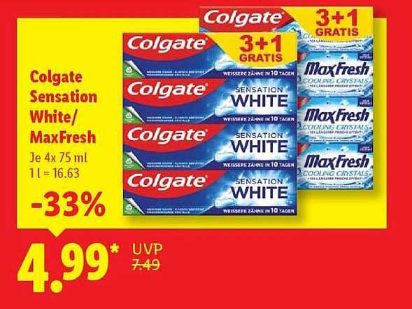Colgate Sensation White/MaxFresh - 3+1 GRATIS