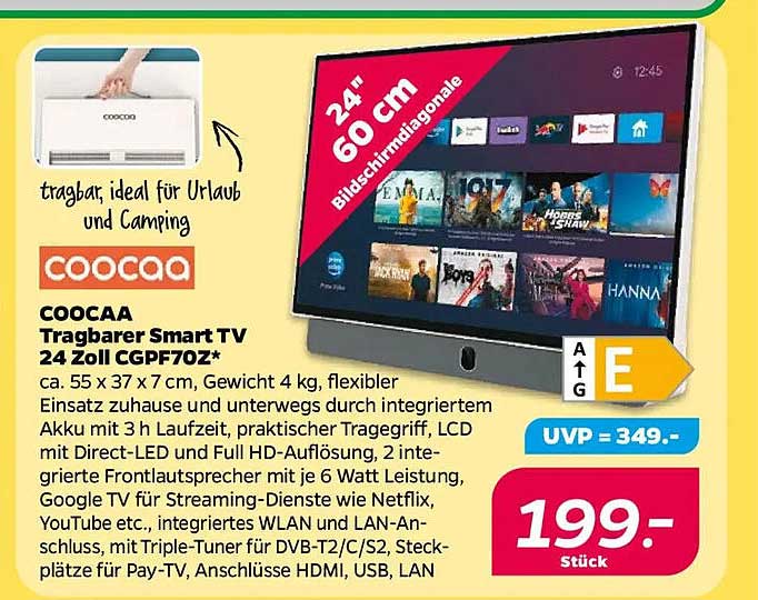 COOCAA Tragbarer Smart TV 24 Zoll CGPF70Z