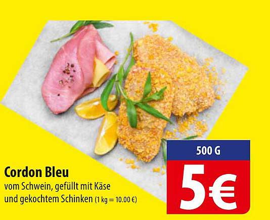 Cordon Bleu vom Schwein, gefüllt mit Käse und gekochtem Schinken