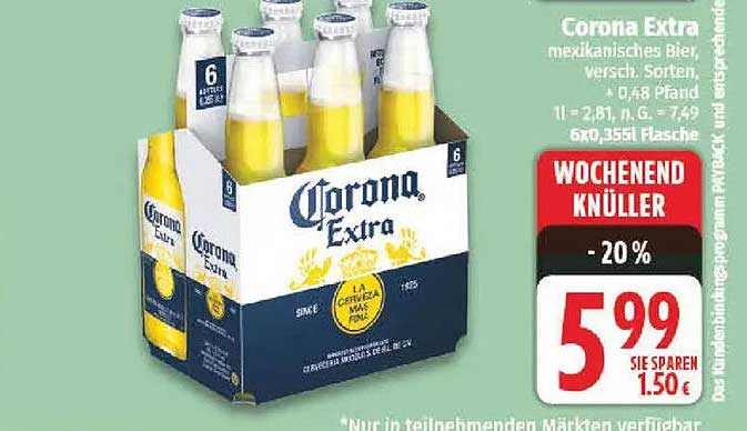 Corona Extra 6x0,355l – Mexikanisches Bier im Angebot