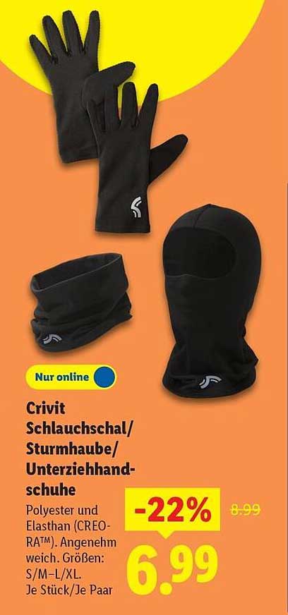 Crivit Schlauchschal/Sturmhaube/Unterziehhandschuhe