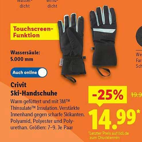 Crivit Ski-Handschuhe mit Touchscreen-Funktion