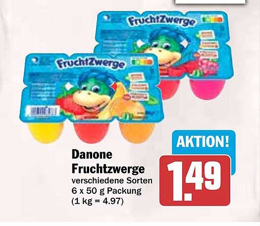 Danone Fruchtzwerge verschiedene Sorten 6 x 50 g Packung