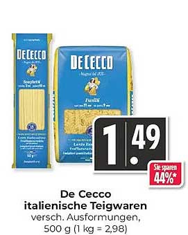 De Cecco italienische Teigwaren 500 g für nur 1,49 €