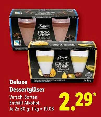 Deluxe Dessertgläser - Verschiedene Sorten mit Alkohol