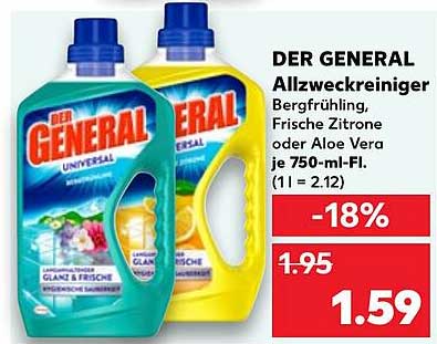 DER GENERAL Allzweckreiniger Bergfrühling, Frische Zitrone oder Aloe Vera je 750-ml-Fl.