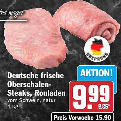 Deutsche frische Oberschalen-Steaks, Rouladen vom Schwein, natur 1 kg