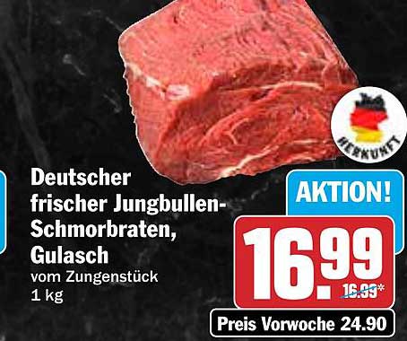 Deutscher frischer Jungbullen-Schmorbraten, Gulasch vom Zungenstück, 1 kg