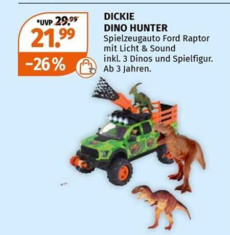 DICKIE DINO HUNTER – Spielzeugauto Ford Raptor mit Licht & Sound