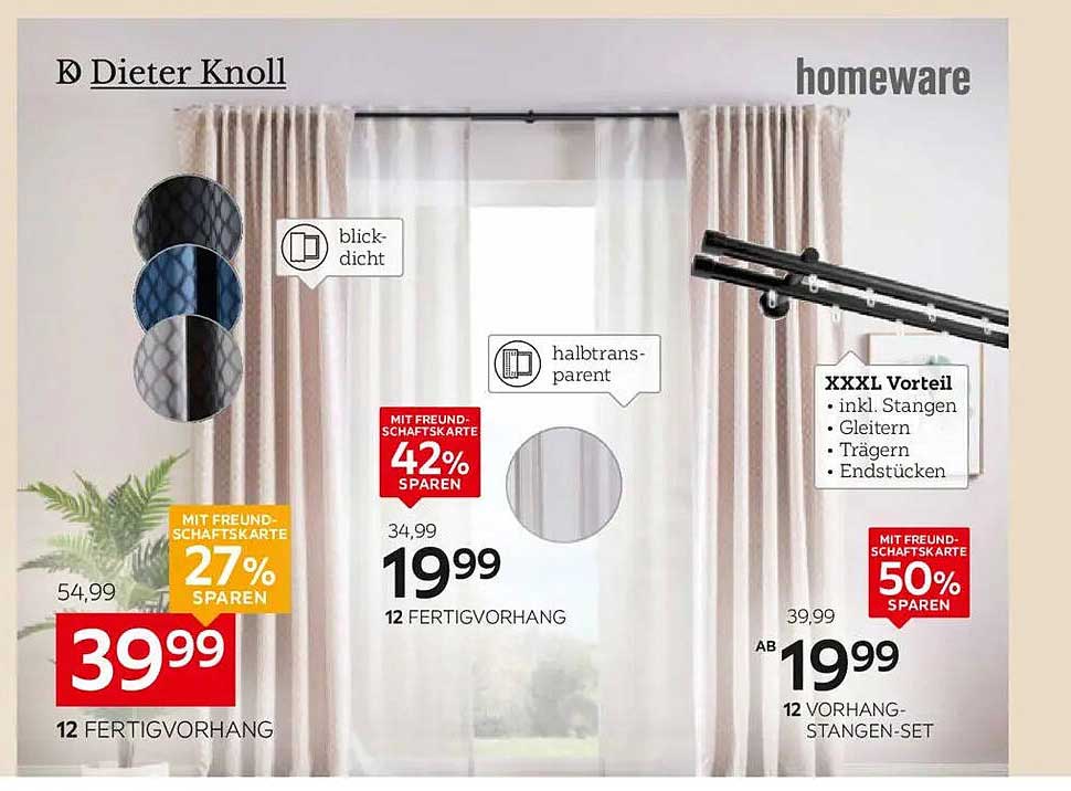 Dieter Knoll Fertigvorhang 12er Set mit Blickdicht- und halbtransparenten Optionen