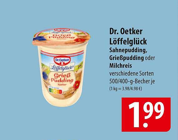 Dr. Oetker Löffelglück Sahnepudding, Grießpudding oder Milchreis verschiedene Sorten