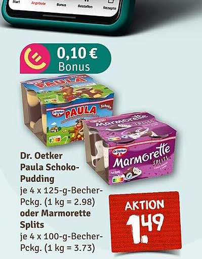 Dr. Oetker Paula Schoko-Pudding oder Marmorette Splits