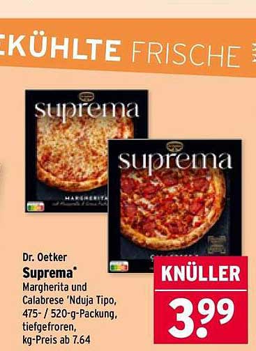 Dr. Oetker Suprema* Margherita und Calabrese 'Nduja Tipo, 475-/520-g-Packung, tiefgefroren