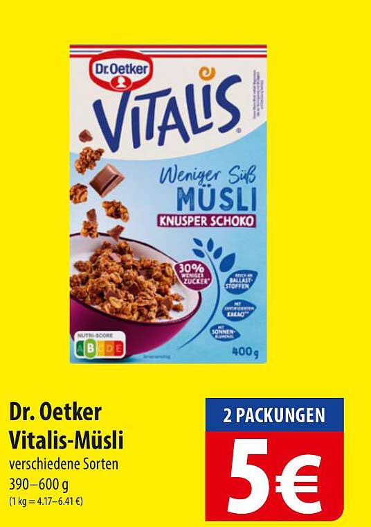 Dr. Oetker Vitalis-Müsli Knusper Schoko 400 g (2 Packungen)