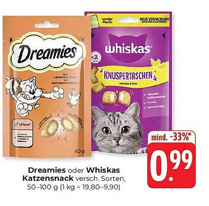 Dreamies oder Whiskas Katzensnacks – verschiedene Sorten