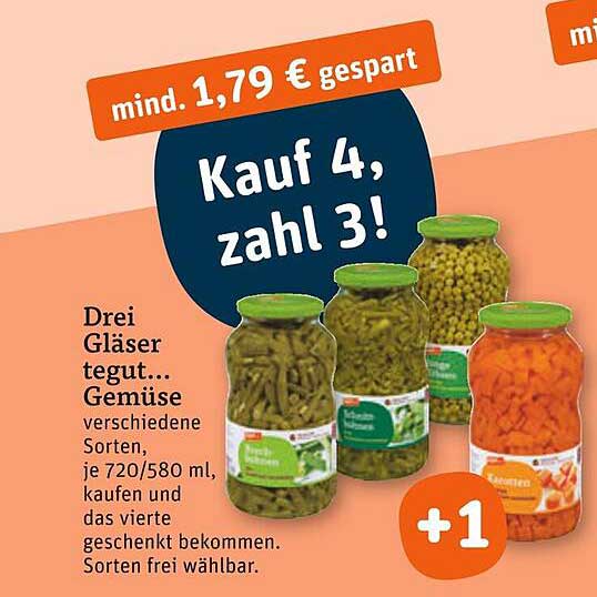 Drei Gläser tegut... Gemüse - Kauf 4, zahl 3!