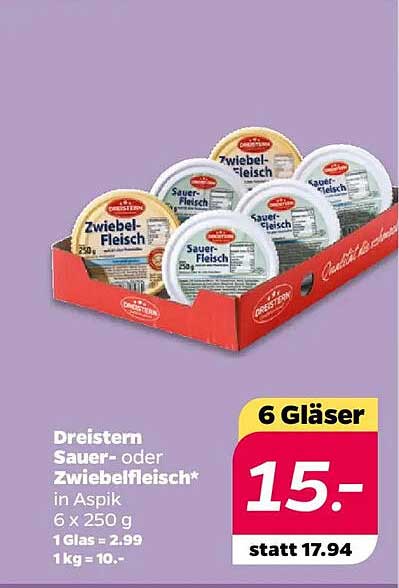Dreistern Sauer- oder Zwiebelfleisch in Aspik, 6 x 250 g