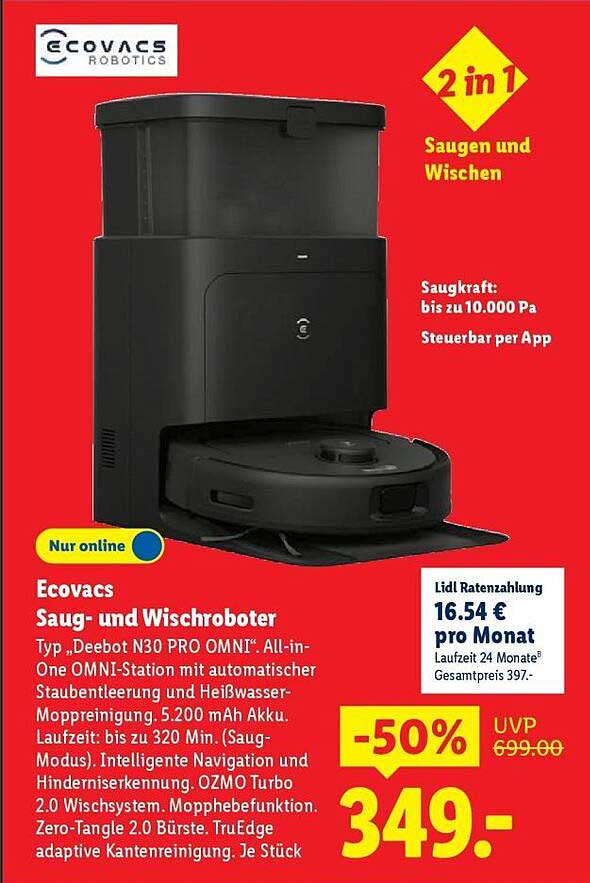 Ecovacs Saug- und Wischroboter Typ „Deebot N30 PRO OMNI“