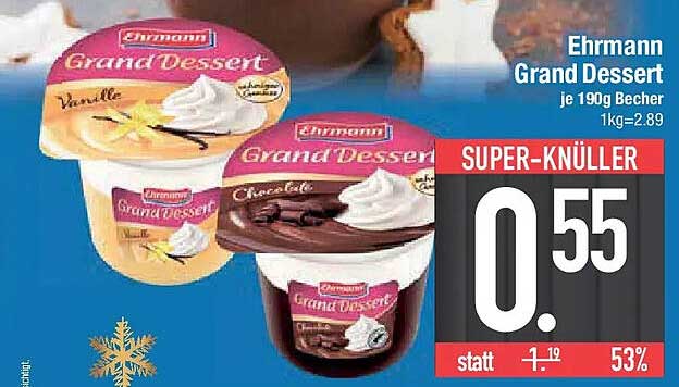 Ehrmann Grand Dessert 190g Becher – Vanille und Schokolade