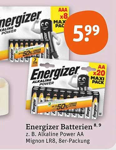 Energizer Batterien, 8er-Packung Alkaline Power AA Mignon LR8
