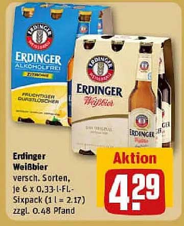 Erdinger Weißbier - verschiedene Sorten, 6 x 0,33 l-Flaschen im Sixpack