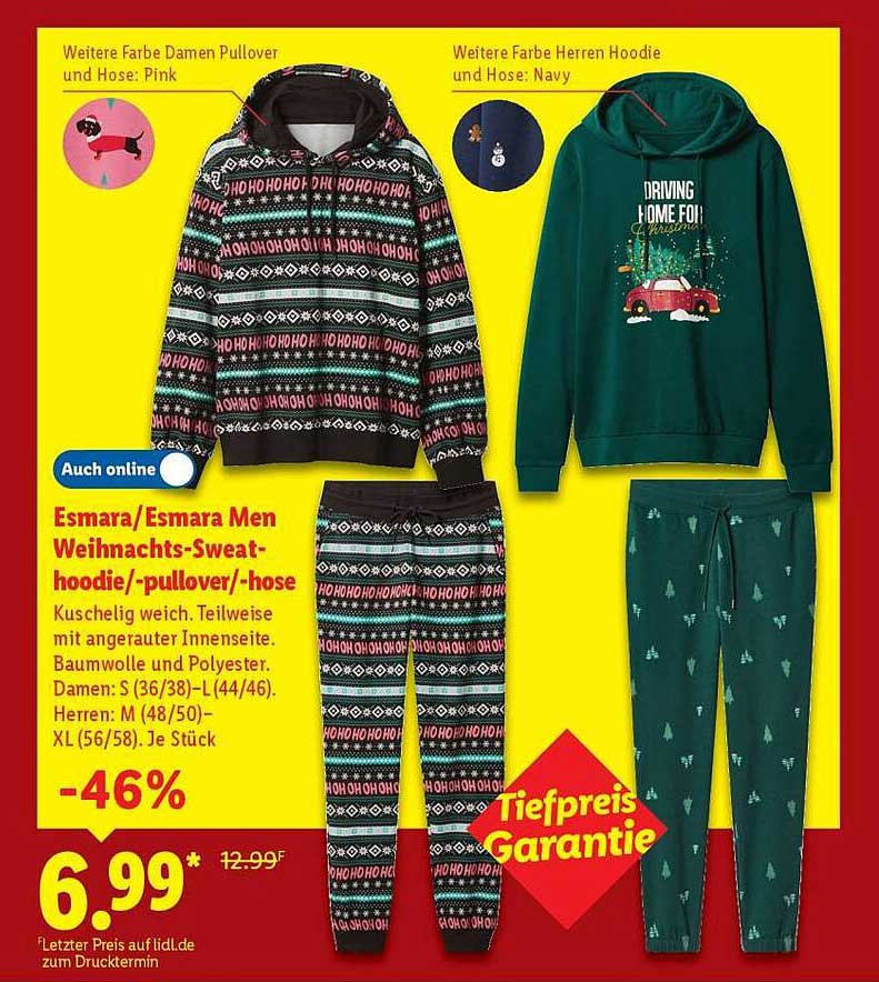Esmara Christmas Sweat-Hoodie und Hose für Herren und Damen