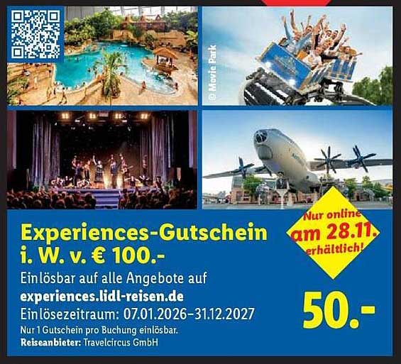 Experiences-Gutschein i. W. v. € 100.- für nur 50.-