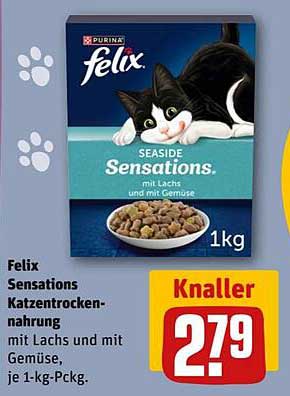 Felix Sensations Katzentrockennahrung mit Lachs und mit Gemüse, je 1-kg-Pckg.