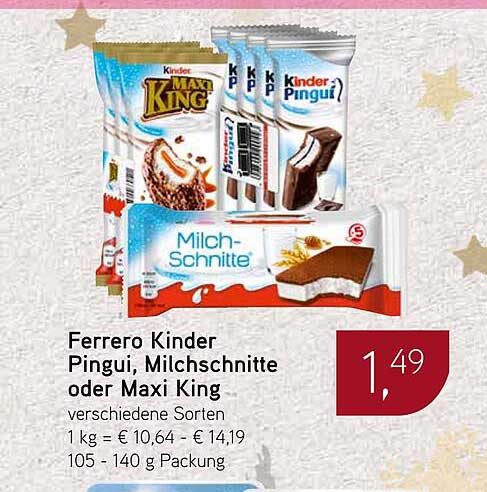 Ferrero Kinder Pingui, Milchschnitte oder Maxi King - verschiedene Sorten