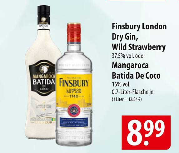 Finsbury London Dry Gin, Wild Strawberry oder Mangaroca Batida De Coco