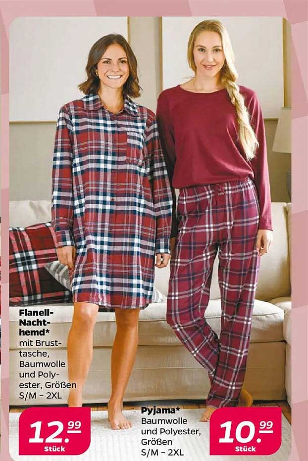 Flanell-Nachthemd und Pyjama aus Baumwolle und Polyester