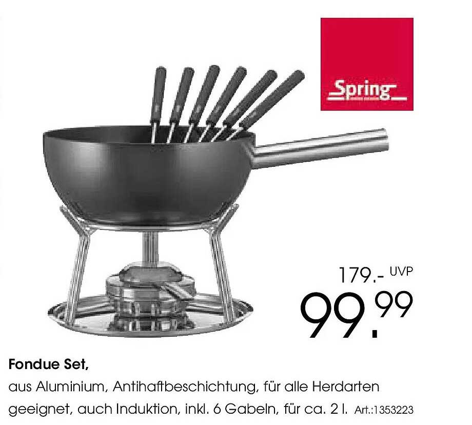 Fondue Set, aus Aluminium, Antihafbeschichtung, für alle Herdarten geeignet, auch Induktion, inkl. 6 Gabeln, für ca. 2 l.