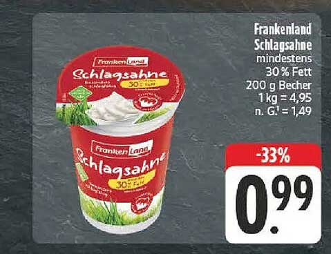 Frankenland Schlagsahne mindestens 30 % Fett