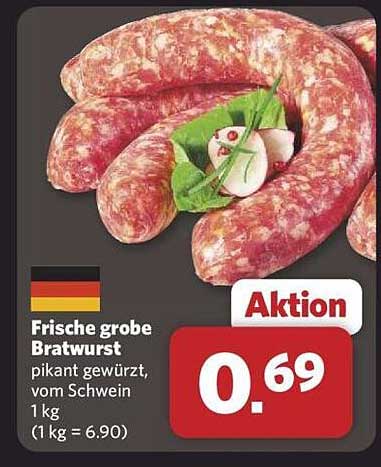 Frische grobe Bratwurst - pikant gewürzt, vom Schwein