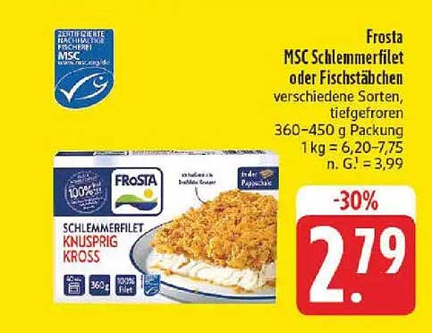 Frosta MSC Schlemmerfilet oder Fischstäbchen - verschiedene Sorten, tiefgefroren