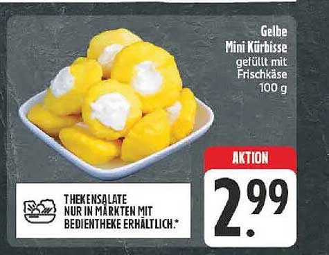 Gelbe Mini Kürbisse gefüllt mit Frischkäse 100 g