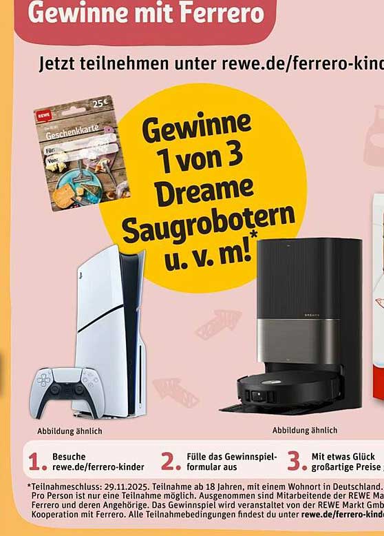 Gewinne mit Ferrero: 1 von 3 Dreame Saugrobotern u. v. m.!