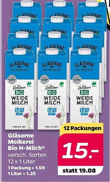 Gläserne Molkerei Bio H-Milch – 12 x 1 Liter