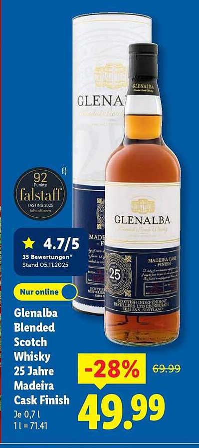 Glenalba Blended Scotch Whisky 25 Jahre Madeira Cask Finish