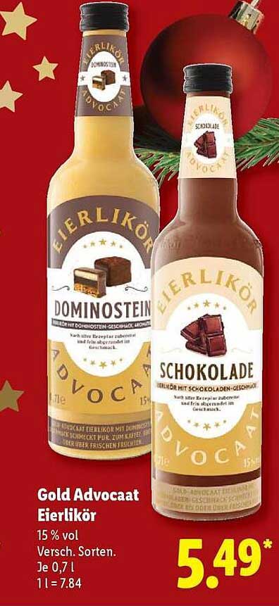 Gold Advocaat Eierlikör 15 % vol Versch. Sorten Je 0,7 l