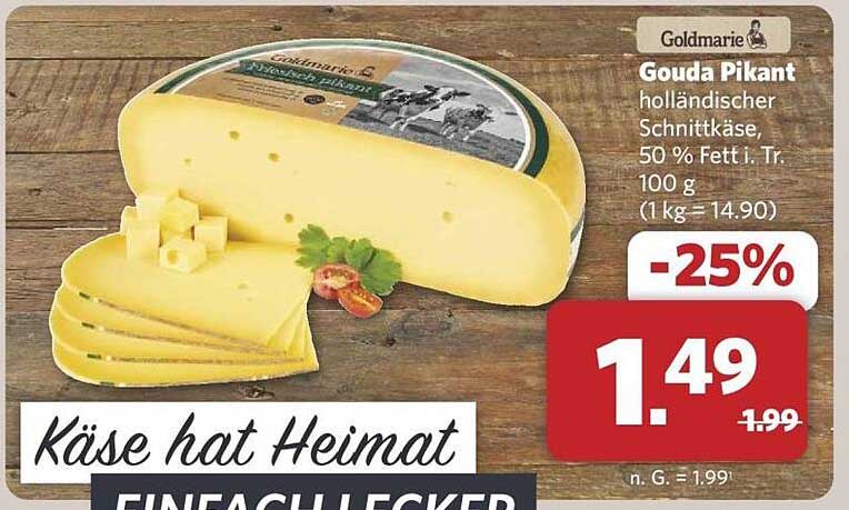 Gouda Pikant holländischer Schnittkäse, 50 % Fett i. Tr.