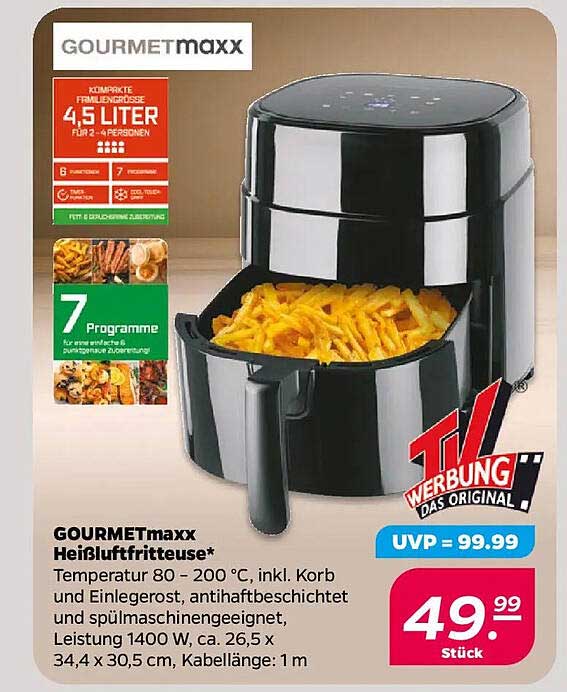 GOURMETmaxx Heißluftfritteuse 4,5 Liter