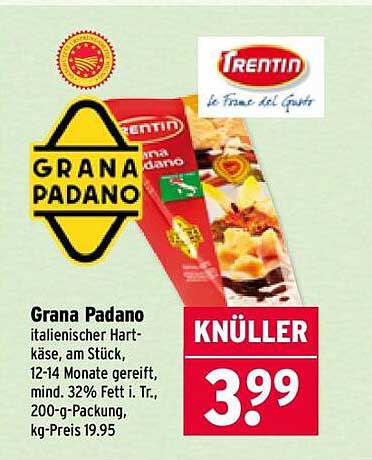 Grana Padano italienischer Hartkäse, am Stück